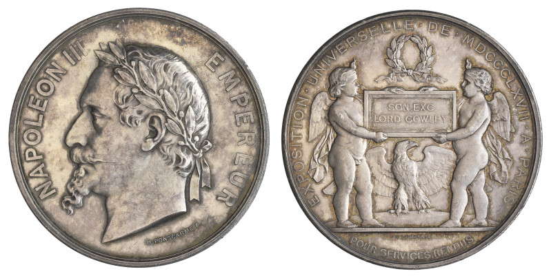 France, Exposition Universelle, 1867, silver medal, by H. Ponscarme, reverse car...