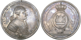Mexico, Carlos IV, Proclamation in Valladolid, 1791, silver medal, by Gil, King’s bust right wearing sash and Order of Carlos III, rev., crowned arms ...