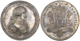 Mexico, Carlos IV, Proclamation in Veracruz, 1789, silver medal, by Gil but unsigned, King’s bust right wearing two sashes, rev., arms of Veracruz gar...