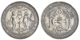 Poland, Danzig, Marriage medal, in silver, circa 1636, by Sebastian Dadler, 70 mm, 77.47g (Hutten-Czapski 9866), heavily chased and tooled, about very...