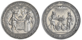 Poland, Vladislaus IV, Marriage to Cecilia Renata, silver medal, undated [1637], by Sebastian Dadler, the couple holding hands across altar, Holy Spir...
