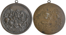 Italy, Galeazzo Mondella, called Moderno (1467-1528), The Lion Hunt, bronze plaquette, in the foreground the lion attacks a fallen nude soldier who pr...