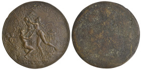 Italy, A Bacchic Revelry, bronze plaquette, probably 17th century, the scene set in a wooded glade with two nude women cavorting with a Bacchic herm, ...