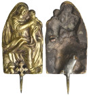 Italy, Florentine or Venetian, 16th century, The Virgin and Child, silhouetted bronze-gilt appliqué, the Virgin seated slightly to right, holding the ...