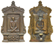 North Italian (16th century), Ecce Homo, bronze pax, half-length figure of Christ, hands bound before him, holding the rod across his body, cloth in b...