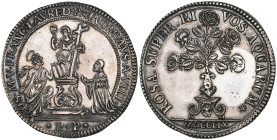 Italy, Venice, Francesco Loredano (1752-1762), silver osella commemorating the gift of the Golden Rose, year VIII/1759, Religion on pedestal with knee...