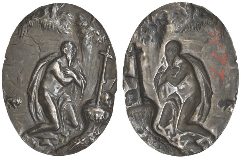 Netherlandish (17th century), St Jerome, oval silver repoussé plaquette, St Jero...