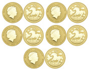g Australia, Lunar Series II, Year of the Horse, 2014, 100 dollars (5), Perth mint, crowned bust of Elizabeth II by Ian Rank-Broadley right, heavily c...
