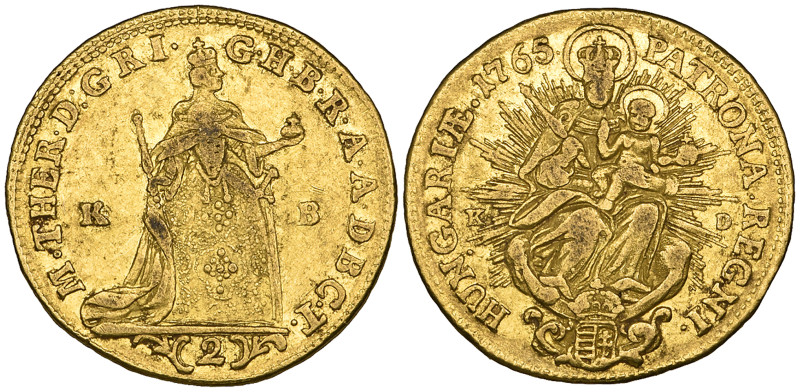 Hungary, Maria Theresa (1740-80), 2 ducats, 1765, Maria Theresa standing right h...