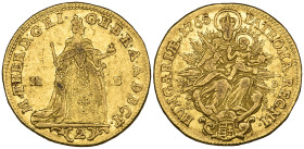 Hungary, Maria Theresa (1740-80), 2 ducats, 1765, Maria Theresa standing right holding orb and sceptre, rev., Madonna and Child, 6.89g (F. 179), light...