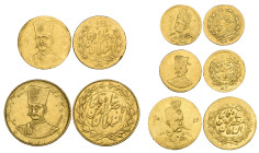 g Iran, Qajar, Nasredin, 2 tomans, 1299h (KM 943), half-toman, 13(0)5h (KM 927), fifth-toman, 1299h (KM 924); Muzaffar, half-toman, 1316h (KM 994.1) a...