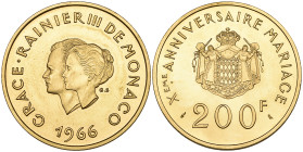 g Monaco, Rainier III and Princess Grace, commemorative 200 francs on their 10th wedding anniversary, 1966, 32.05g (F. 32), mint state

Estimate: 13...
