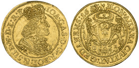 ‡ Poland, Danzig, John Casimir (1648-68), ducat, 1653, 3 of date over 1, crowned bust right wearing Collar of the Golden Fleece, rev., supported arms,...