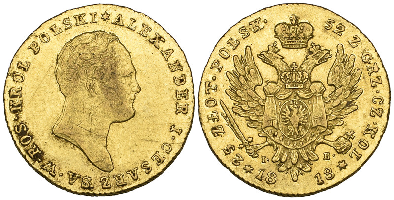 Poland, Alexander I of Russia, 25 zlotych, 1818, 4.89g (F. 106), light scuffs on...