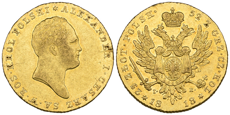 Poland, Alexander I of Russia, 25 zlotych, 1818, 4.90g (F. 106), surface scratch...