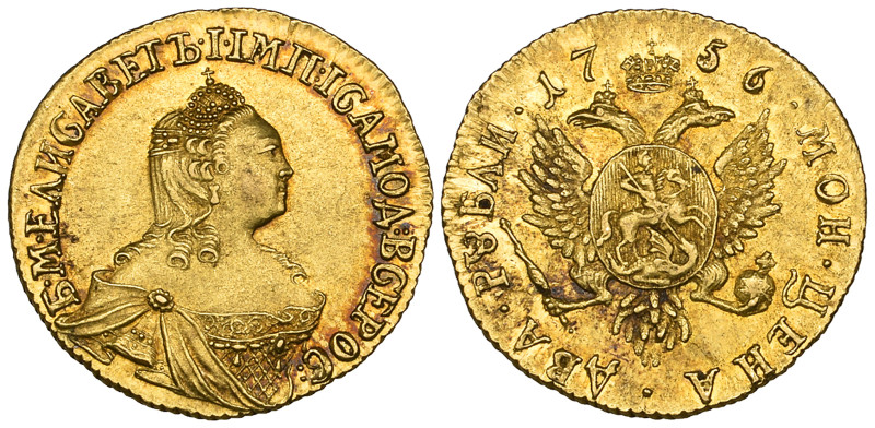 Russia, Elizabeth (1741-62), 2 roubles, 1756, Red mint, Moscow, crowned bust rig...