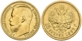 g Russia, Nicholas II, 15 roubles, 1897, narrow rim, last three letters of obverse legend beneath truncation of bust (F. 177), very fine

Estimate: ...