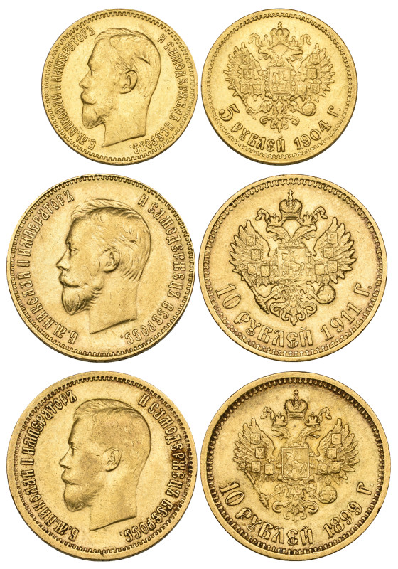 g Russia, Nicholas II, 10 roubles (2), 1899 АГ, 1911 ЭБ (F. 179) and 5 roubles, ...