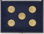 g Saudi Arabia, 1 pound (5), AH 1370 [1950], all original strikings of high quality, housed in a fitted display case, gem mint state, lightly toned (5...
