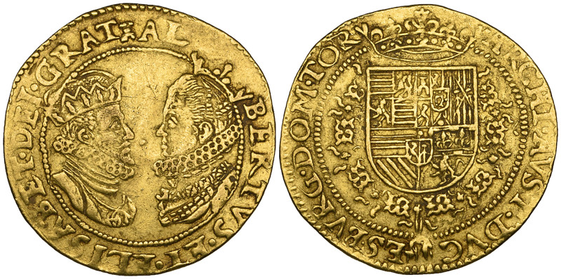 Spanish Netherlands, Albert & Isabella (1599-1621), 2 ducats, undated, Tournai m...