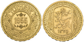 g Tunisia, Muhammad al-Amin Bey, 100 francs, 1375h/1955, edge with stars and crescents (KM-X6), minor edge knock, extremely fine and rare

Estimate:...