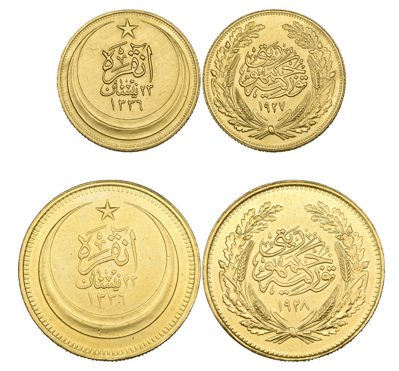 g Turkey, Republic, 500 kurush, 1928 and 250 kurush, 1927 (KM 839 and 843), mino...