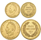 g Turkey, Republic, Ismet Inonu, 500 kurush, 1923/20 (1943) (KM 858), and 250 kurush, 1923/23 (1946) (KM 856), bag marks, about extremely fine (2)

...