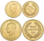 g Turkey, Republic, Ataturk commemorative, 500 kurush, 1923/44 (1967) (KM 859); and 250 kurush, 1923/44 (1967) (KM 857), extremely fine (2)

Estimat...