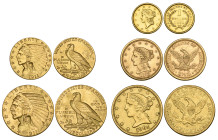 g U.S.A., 5 dollars (2), 1901 S, 1911 and 2½ dollars (2), 1873, 1911, very fine to good very fine; with gold dollar, 1851, has probably been mounted, ...