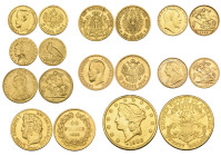 g Miscellaneous gold coins (9), comprising: British sovereign, 1887 JH and half-sovereigns (2), 1896, 1908; French 40 francs, 1836 A; Hamburg 20 marks...