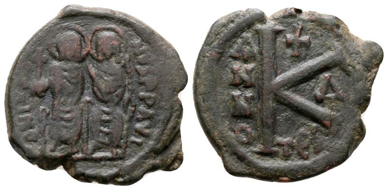 Justin II and Sophia AD 565-578. Thessalonica
Half Follis or 20 Nummi Æ

22 m...