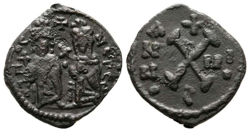 Phocas, with Leontia AD 602-610. Theoupolis (Antioch)
Decanummium Æ

16 mm, 1...