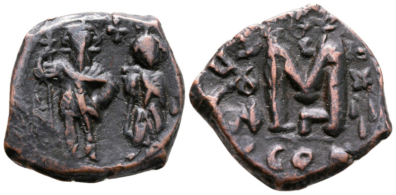 Heraclius with Heraclius Constantine AD 610-641. Constantinople
Follis or 40 Nu...