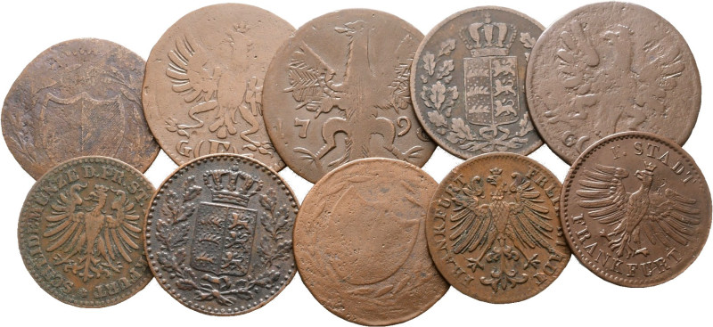 Germany, Aachen, Frankfurt and Württemberg, lot of 10 coins (copper), XVIII-XIX ...