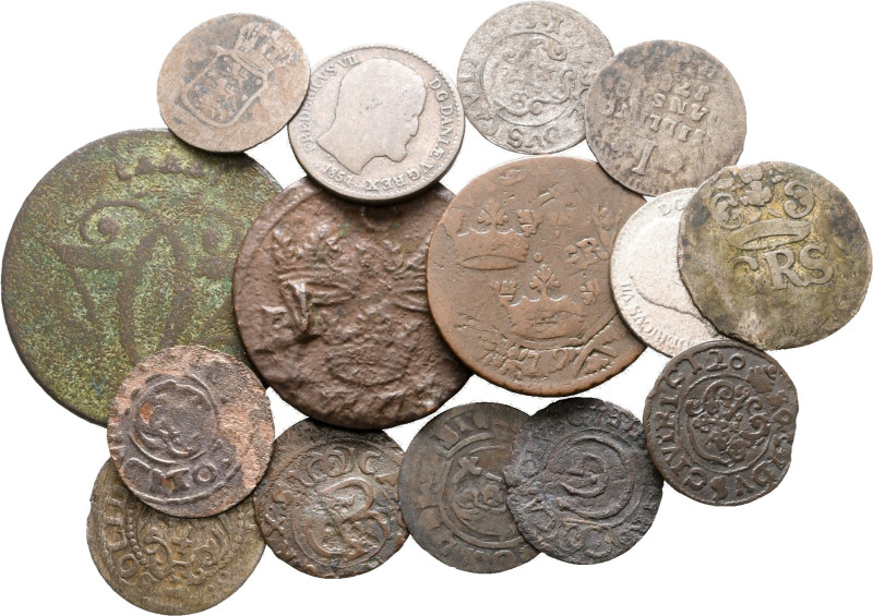 Denmark, Sweden and Livonia, lot of 15 coins, XVII-XIX Century / SOLD AS SEEN, N...