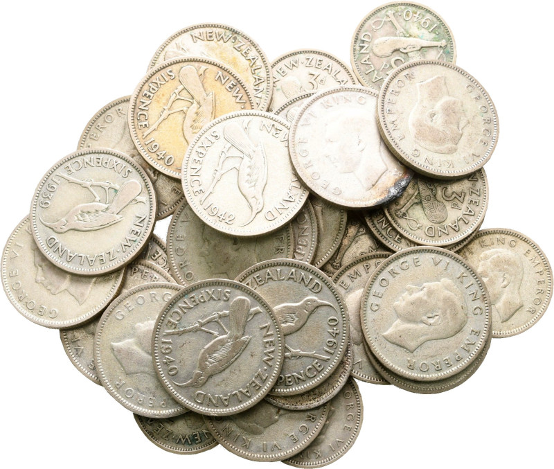 New Zeeland, George VI, lot of 34 silver coins (81 grams), XX Century / SOLD AS ...