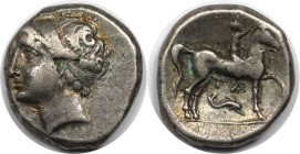 Griechische Münzen, KAMPANIEN. Kampano-Tarentinische Prägung. Didrachme oder Nomos 281-228 v. Chr. (7,31 g. 20,0 mm). Vs.: Frauenkopf nach links. Rs.:...