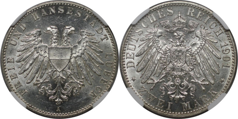 Deutsche Münzen und Medaillen ab 1871, REICHSSILBERMÜNZEN, Lübeck. 2 Mark 1901 A...