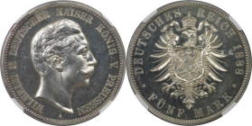 Deutsche Münzen und Medaillen ab 1871, REICHSSILBERMÜNZEN, Preußen. Wilhelm II. (1888-1918). 5 Mark 1888 A. Silber. Jaeger 104. NGC PF 62