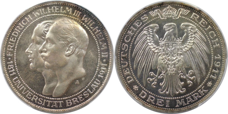 Deutsche Münzen und Medaillen ab 1871, REICHSSILBERMÜNZEN, Preußen. Wilhelm II. ...