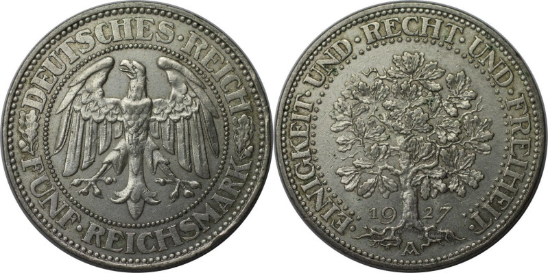 Deutsche Münzen und Medaillen ab 1871, WEIMARER REPUBLIK. 5 Reichsmark 1927 A. E...