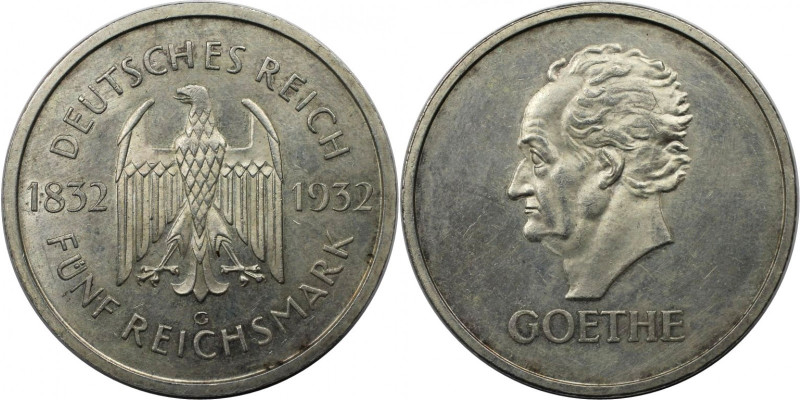 Deutsche Münzen und Medaillen ab 1871, WEIMARER REPUBLIK. Goethe. 5 Reichsmark 1...