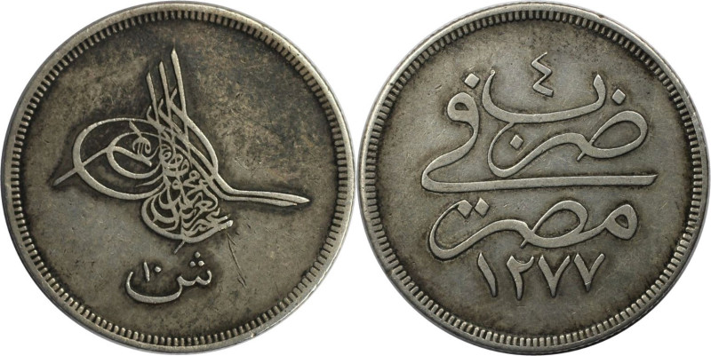 Weltmünzen und Medaillen, Ägypten / Egypt. Abdul Aziz. 10 Qirsh 1863 (AH 1277/4)...