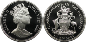 Weltmünzen und Medaillen, Bahamas. Königlicher Besuch. 10 Dollars 1985. 28,28 g. 0.925 Silber. 0.84 OZ. KM 109. Polierte Platte
