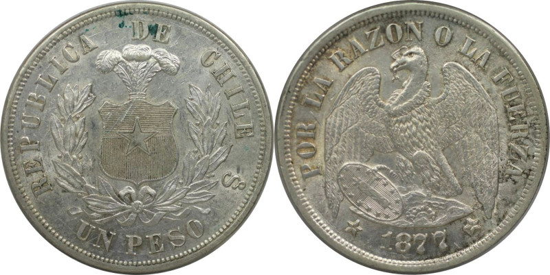 Weltmünzen und Medaillen, Chile. 1 Peso 1877. Silber. KM 142.1. Vorzüglich