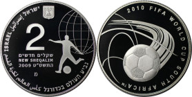 Weltmünzen und Medaillen, Israel. Fußball WM in Südafrika. 2 New Sheqalim 2009. 28,80 g. 0.925 Silber. 0.86 OZ. KM 460. PCGS PR69DCAM Auflage nur 1767...