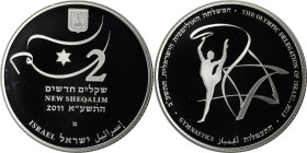 Weltmünzen und Medaillen, Israel. Gymnastics Olympische Delegation für London 2012. 2 New Sheqalim 2011. 28,80 g. 0.925 Silber. 0.86 OZ. KM 485. PCGS ...