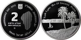 Weltmünzen und Medaillen, Israel. See von Galiläa (Wasserreservoir) - Golanhöhen. 2 New Sheqalim 2012. 28,80 g. 0.925 Silber. 0.86 OZ. PCGS PR70DCAM...