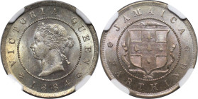 Weltmünzen und Medaillen, Jamaika / Jamaica. Britische Kolonie. Victoria (1837-1901). Farthing (1/4 Penny) 1884, London. KM 15. NGC MS 66