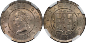 Weltmünzen und Medaillen, Jamaika / Jamaica. Britische Kolonie. Victoria (1837-1901). Farthing (1/4 Penny) 1888. KM 15. NGC MS 66